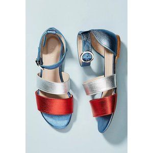 Magro Cardona for Anthropologie Simone Sandals Metallic Red Silver Blue Size 36